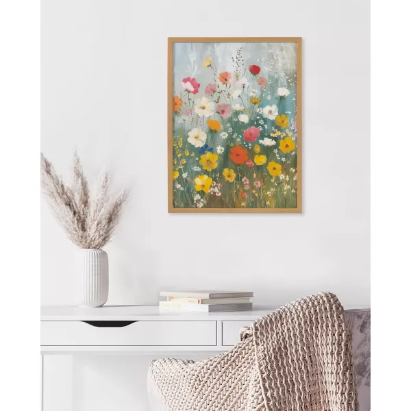 Kate and Laurel Modern Muted Cottage Floral Abstract Framed Wall Art by The Creative Bunch Studio 16x20 Black Cute Flower Art for WallGold  Boho Garden