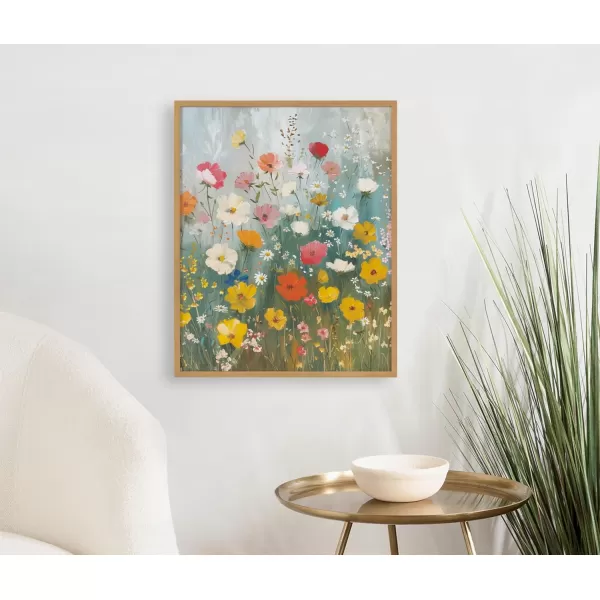 Kate and Laurel Modern Muted Cottage Floral Abstract Framed Wall Art by The Creative Bunch Studio 16x20 Black Cute Flower Art for WallGold  Boho Garden