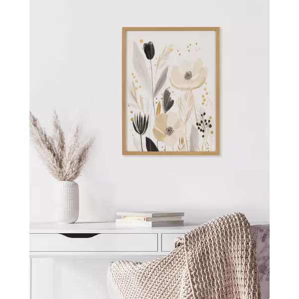Kate and Laurel Modern Muted Cottage Floral Abstract Framed Wall Art by The Creative Bunch Studio 16x20 Black Cute Flower Art for WallGold  Cottage Floral