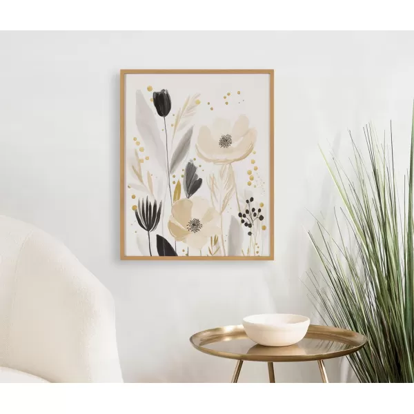 Kate and Laurel Modern Muted Cottage Floral Abstract Framed Wall Art by The Creative Bunch Studio 16x20 Black Cute Flower Art for WallGold  Cottage Floral