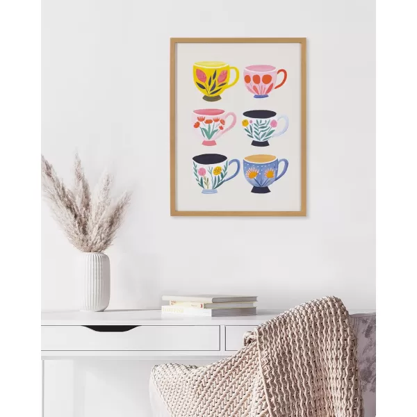 Kate and Laurel Modern Muted Cottage Floral Abstract Framed Wall Art by The Creative Bunch Studio 16x20 Black Cute Flower Art for WallGold  Cups
