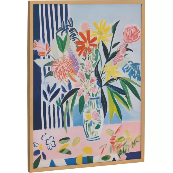 Kate and Laurel Modern Muted Cottage Floral Abstract Framed Wall Art by The Creative Bunch Studio 16x20 Black Cute Flower Art for WallGold  Flower Vase