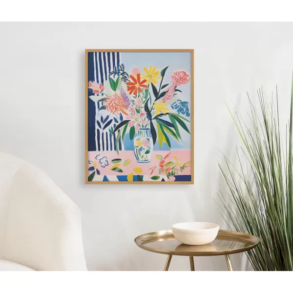 Kate and Laurel Modern Muted Cottage Floral Abstract Framed Wall Art by The Creative Bunch Studio 16x20 Black Cute Flower Art for WallGold  Flower Vase