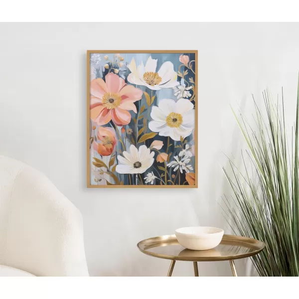 Kate and Laurel Modern Muted Cottage Floral Abstract Framed Wall Art by The Creative Bunch Studio 16x20 Black Cute Flower Art for WallGold