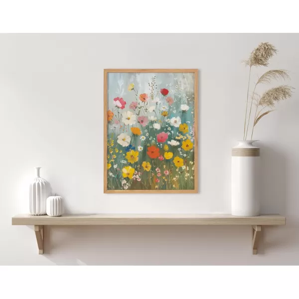Kate and Laurel Modern Muted Cottage Floral Abstract Framed Wall Art by The Creative Bunch Studio 16x20 Black Cute Flower Art for WallNatural  Boho Garden