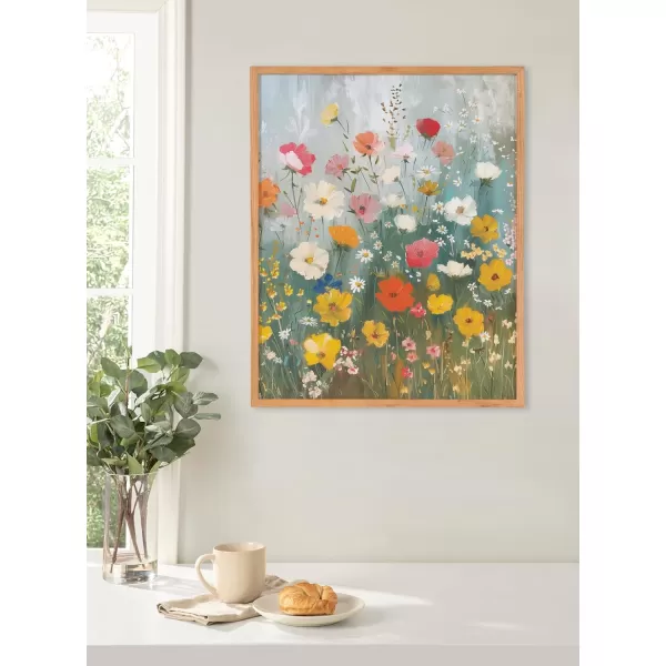 Kate and Laurel Modern Muted Cottage Floral Abstract Framed Wall Art by The Creative Bunch Studio 16x20 Black Cute Flower Art for WallNatural  Boho Garden