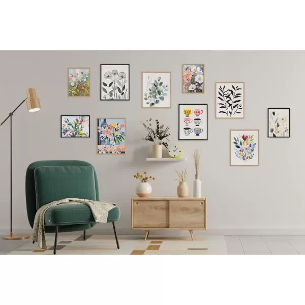 Kate and Laurel Modern Muted Cottage Floral Abstract Framed Wall Art by The Creative Bunch Studio 16x20 Black Cute Flower Art for WallNatural  Cottage Floral