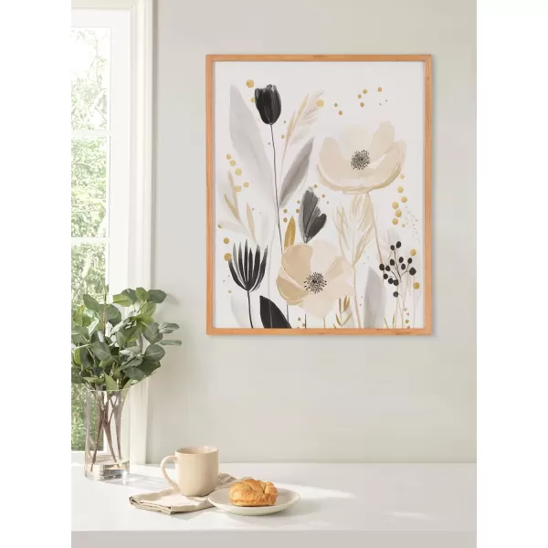 Kate and Laurel Modern Muted Cottage Floral Abstract Framed Wall Art by The Creative Bunch Studio 16x20 Black Cute Flower Art for WallNatural  Cottage Floral
