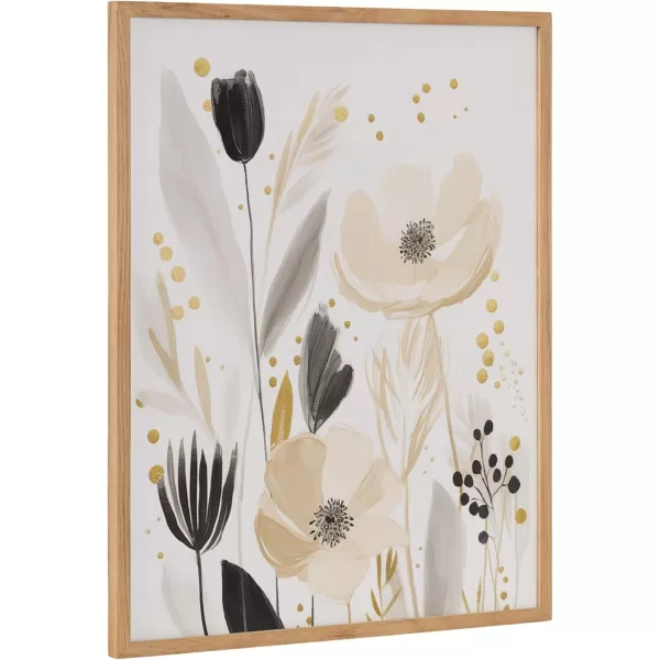 Kate and Laurel Modern Muted Cottage Floral Abstract Framed Wall Art by The Creative Bunch Studio 16x20 Black Cute Flower Art for WallNatural  Cottage Floral