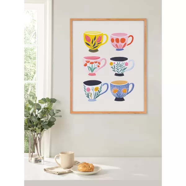 Kate and Laurel Modern Muted Cottage Floral Abstract Framed Wall Art by The Creative Bunch Studio 16x20 Black Cute Flower Art for WallNatural  Cups