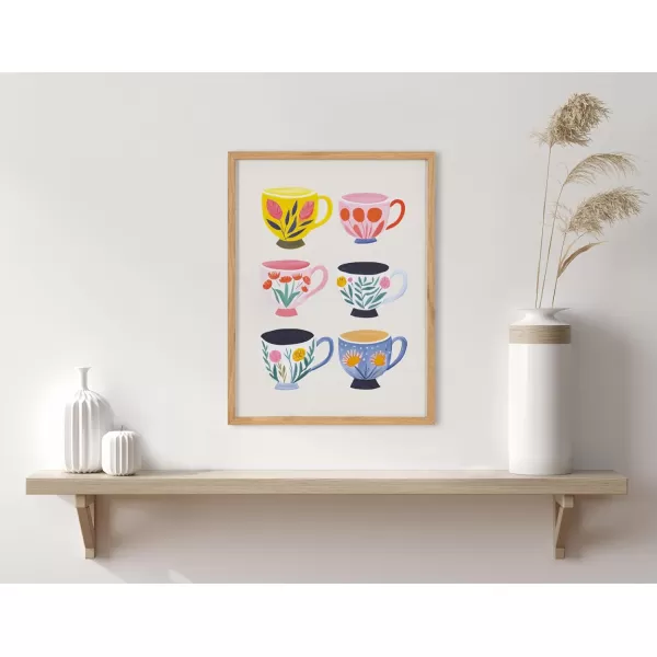 Kate and Laurel Modern Muted Cottage Floral Abstract Framed Wall Art by The Creative Bunch Studio 16x20 Black Cute Flower Art for WallNatural  Cups