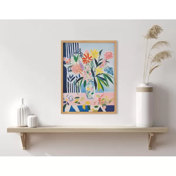 Kate and Laurel Modern Muted Cottage Floral Abstract Framed Wall Art by The Creative Bunch Studio 16x20 Black Cute Flower Art for WallNatural  Flower Vase