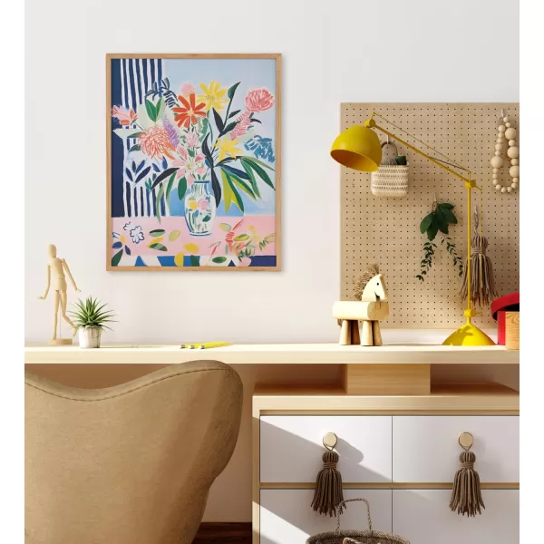Kate and Laurel Modern Muted Cottage Floral Abstract Framed Wall Art by The Creative Bunch Studio 16x20 Black Cute Flower Art for WallNatural  Flower Vase