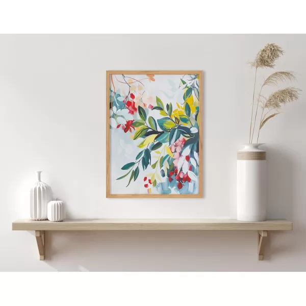 Kate and Laurel Modern Muted Cottage Floral Abstract Framed Wall Art by The Creative Bunch Studio 16x20 Black Cute Flower Art for WallNatural  Jewel Tone