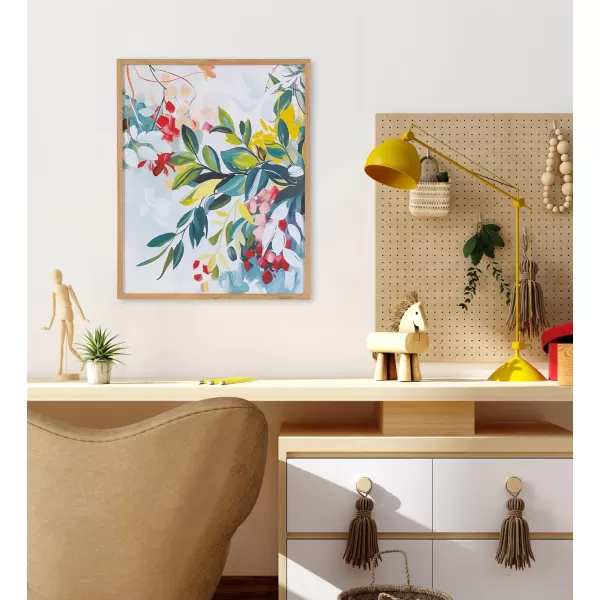 Kate and Laurel Modern Muted Cottage Floral Abstract Framed Wall Art by The Creative Bunch Studio 16x20 Black Cute Flower Art for WallNatural  Jewel Tone