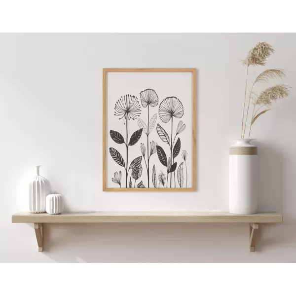 Kate and Laurel Modern Muted Cottage Floral Abstract Framed Wall Art by The Creative Bunch Studio 16x20 Black Cute Flower Art for WallNatural  Modern Botanicals