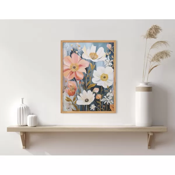 Kate and Laurel Modern Muted Cottage Floral Abstract Framed Wall Art by The Creative Bunch Studio 16x20 Black Cute Flower Art for WallNatural  Muted Neutrals
