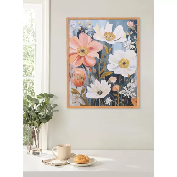Kate and Laurel Modern Muted Cottage Floral Abstract Framed Wall Art by The Creative Bunch Studio 16x20 Black Cute Flower Art for WallNatural  Muted Neutrals