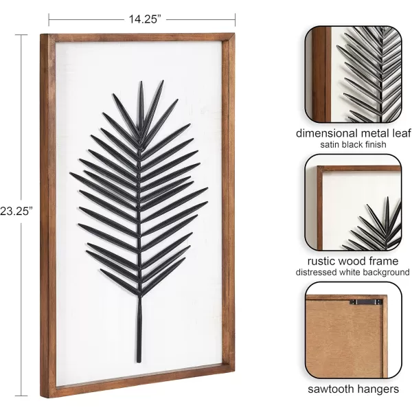 Kate and Laurel Pindo Modern Decorative Metal Leaf Wall Art Plaque with Wooden Frame 15x24 Rustic Brown