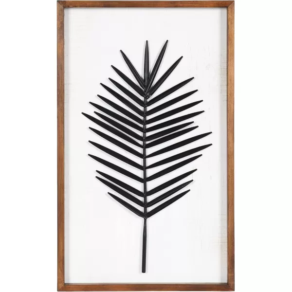 Kate and Laurel Pindo Modern Decorative Metal Leaf Wall Art Plaque with Wooden Frame 15x24 Rustic Brown