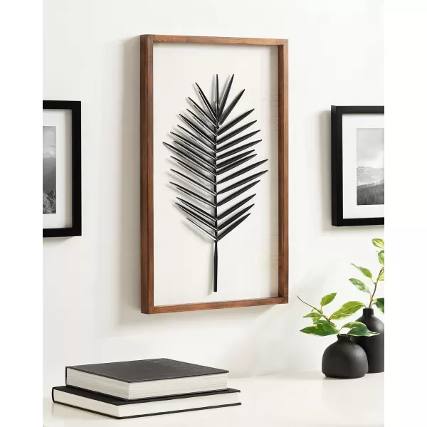 Kate and Laurel Pindo Modern Decorative Metal Leaf Wall Art Plaque with Wooden Frame 15x24 Rustic Brown