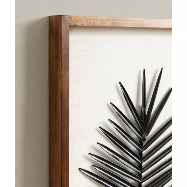Kate and Laurel Pindo Modern Decorative Metal Leaf Wall Art Plaque with Wooden Frame 15x24 Rustic Brown