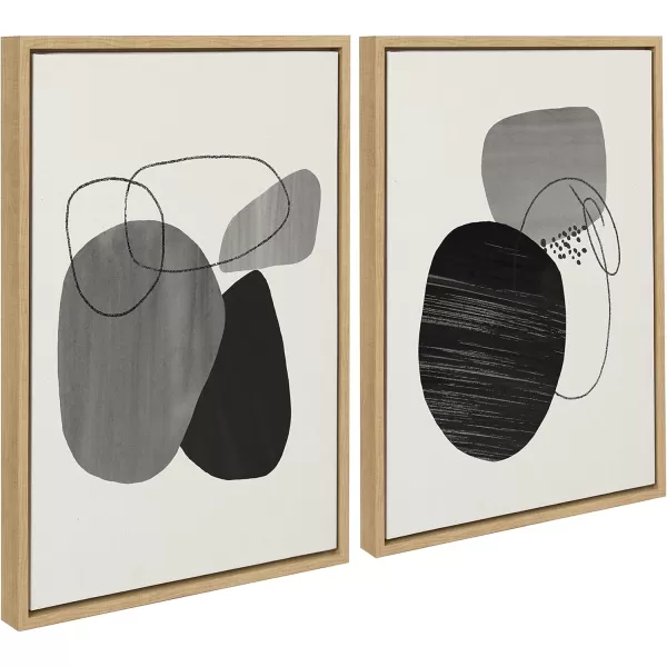 Kate and Laurel Sylvie Abstract Rocks Framed Linen Textured Canvas Wall Art Set by Teju Reval of SnazzyHues 2 Piece 18x24 Natural Black and White Abstract Print for WallNatural