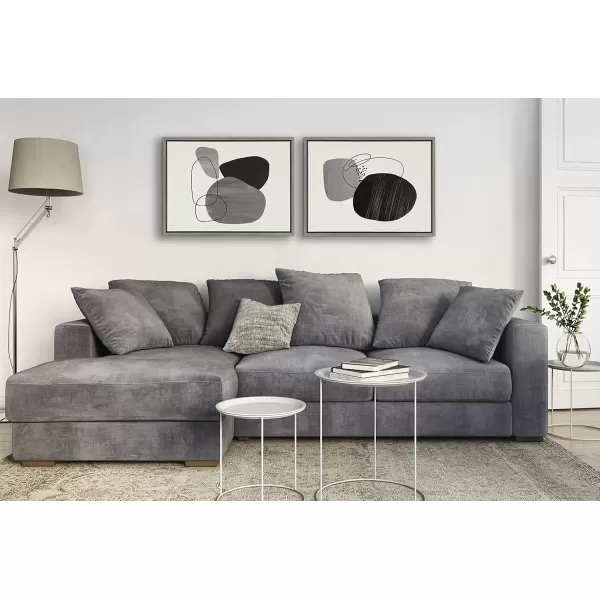 Kate and Laurel Sylvie Abstract Rocks Framed Linen Textured Canvas Wall Art Set by Teju Reval of SnazzyHues 2 Piece 18x24 Natural Black and White Abstract Print for WallGray