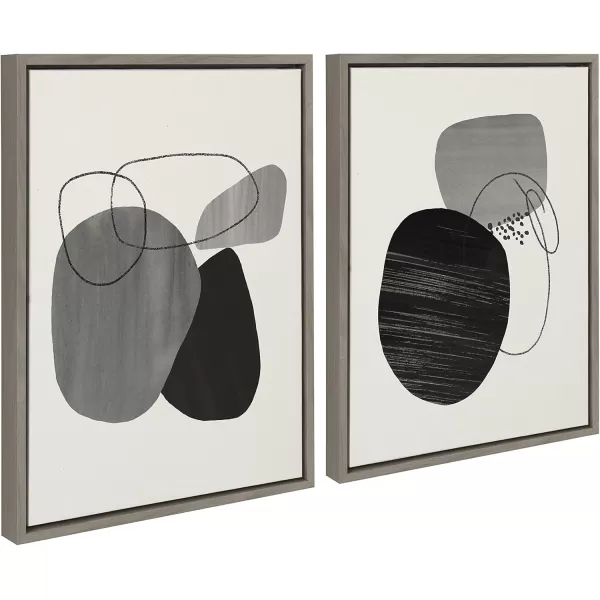 Kate and Laurel Sylvie Abstract Rocks Framed Linen Textured Canvas Wall Art Set by Teju Reval of SnazzyHues 2 Piece 18x24 Natural Black and White Abstract Print for WallGray
