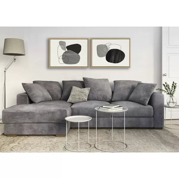 Kate and Laurel Sylvie Abstract Rocks Framed Linen Textured Canvas Wall Art Set by Teju Reval of SnazzyHues 2 Piece 18x24 Natural Black and White Abstract Print for WallNatural