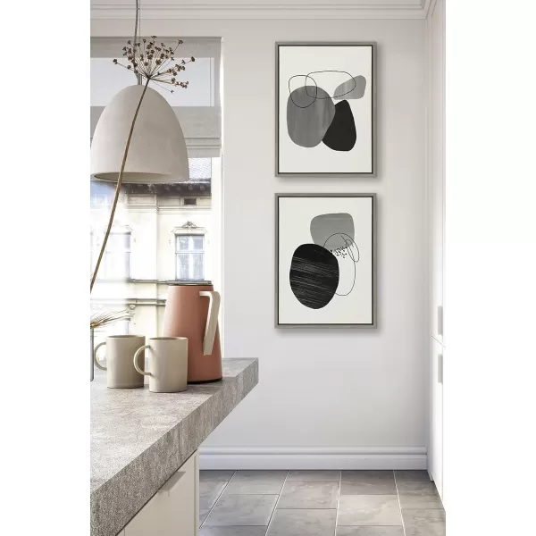 Kate and Laurel Sylvie Abstract Rocks Framed Linen Textured Canvas Wall Art Set by Teju Reval of SnazzyHues 2 Piece 18x24 Natural Black and White Abstract Print for WallGray