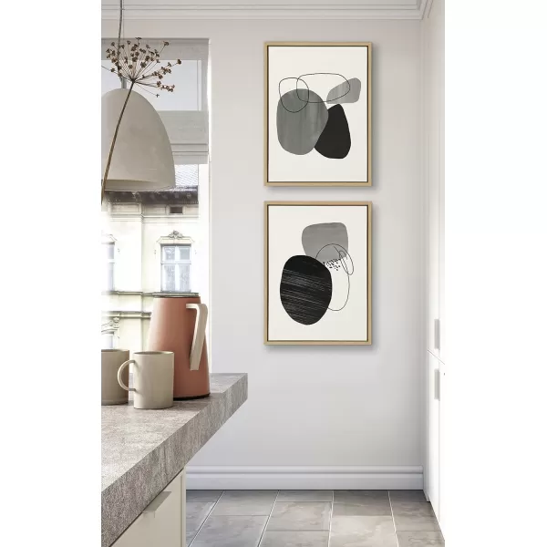 Kate and Laurel Sylvie Abstract Rocks Framed Linen Textured Canvas Wall Art Set by Teju Reval of SnazzyHues 2 Piece 18x24 Natural Black and White Abstract Print for WallNatural