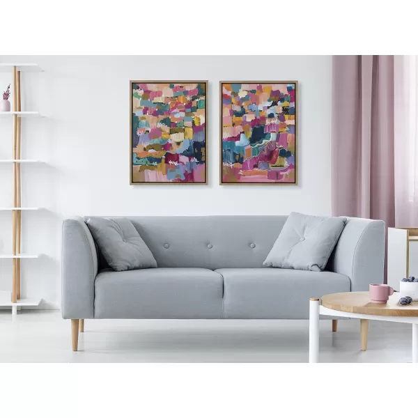 Kate and Laurel Sylvie Applause Framed Canvas Wall Art Set by Leah Nadeau Set of 2 18x24 Gold Decorative Colorful Abstract Art Print for WallGold