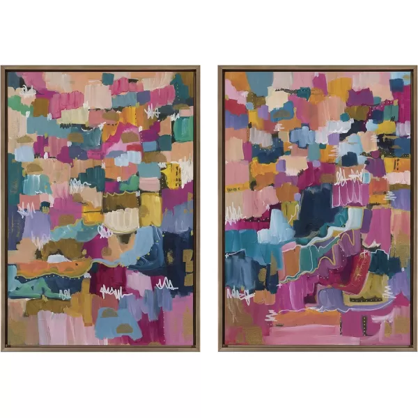 Kate and Laurel Sylvie Applause Framed Canvas Wall Art Set by Leah Nadeau Set of 2 18x24 Gold Decorative Colorful Abstract Art Print for WallGold