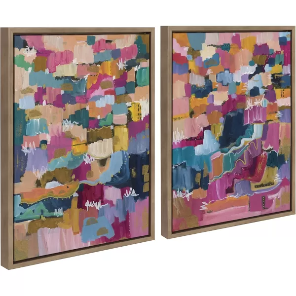 Kate and Laurel Sylvie Applause Framed Canvas Wall Art Set by Leah Nadeau Set of 2 18x24 Gold Decorative Colorful Abstract Art Print for WallGold