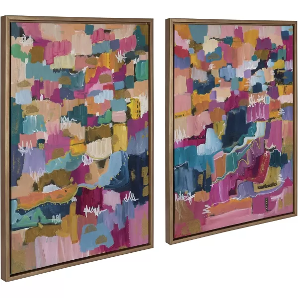 Kate and Laurel Sylvie Applause Framed Canvas Wall Art Set by Leah Nadeau Set of 2 18x24 Gold Decorative Colorful Abstract Art Print for WallGold