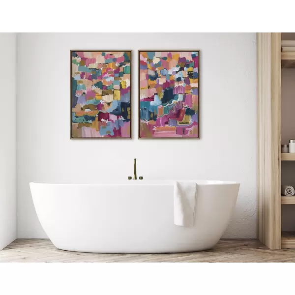 Kate and Laurel Sylvie Applause Framed Canvas Wall Art Set by Leah Nadeau Set of 2 18x24 Gold Decorative Colorful Abstract Art Print for WallGold