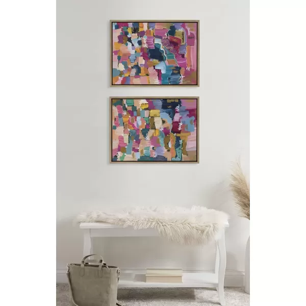 Kate and Laurel Sylvie Applause Framed Canvas Wall Art Set by Leah Nadeau Set of 2 18x24 Gold Decorative Colorful Abstract Art Print for WallGold