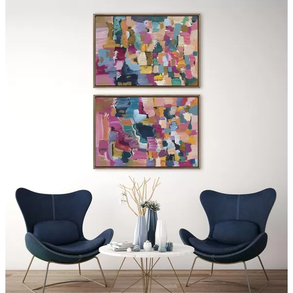 Kate and Laurel Sylvie Applause Framed Canvas Wall Art Set by Leah Nadeau Set of 2 18x24 Gold Decorative Colorful Abstract Art Print for WallGold