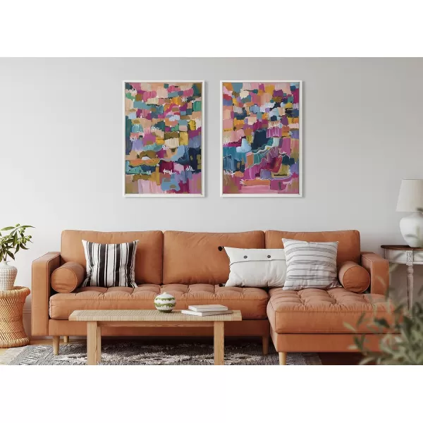 Kate and Laurel Sylvie Applause Framed Canvas Wall Art Set by Leah Nadeau Set of 2 18x24 Gold Decorative Colorful Abstract Art Print for WallWhite