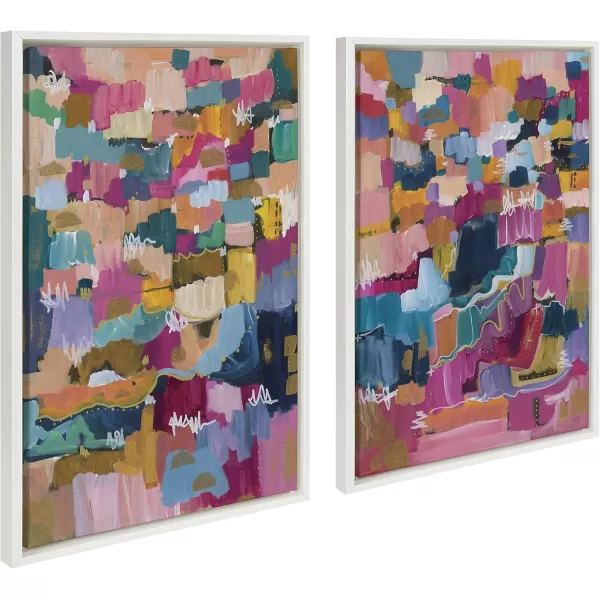 Kate and Laurel Sylvie Applause Framed Canvas Wall Art Set by Leah Nadeau Set of 2 18x24 Gold Decorative Colorful Abstract Art Print for WallWhite