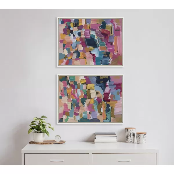 Kate and Laurel Sylvie Applause Framed Canvas Wall Art Set by Leah Nadeau Set of 2 18x24 Gold Decorative Colorful Abstract Art Print for WallWhite