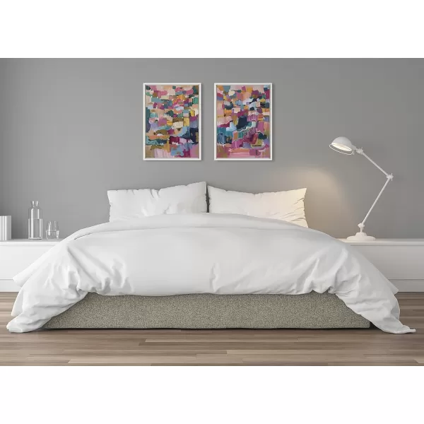 Kate and Laurel Sylvie Applause Framed Canvas Wall Art Set by Leah Nadeau Set of 2 18x24 Gold Decorative Colorful Abstract Art Print for WallWhite