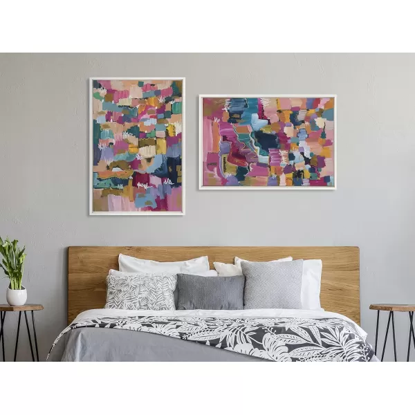 Kate and Laurel Sylvie Applause Framed Canvas Wall Art Set by Leah Nadeau Set of 2 18x24 Gold Decorative Colorful Abstract Art Print for WallWhite