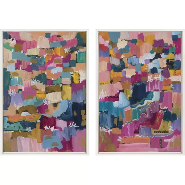 Kate and Laurel Sylvie Applause Framed Canvas Wall Art Set by Leah Nadeau Set of 2 18x24 Gold Decorative Colorful Abstract Art Print for WallWhite