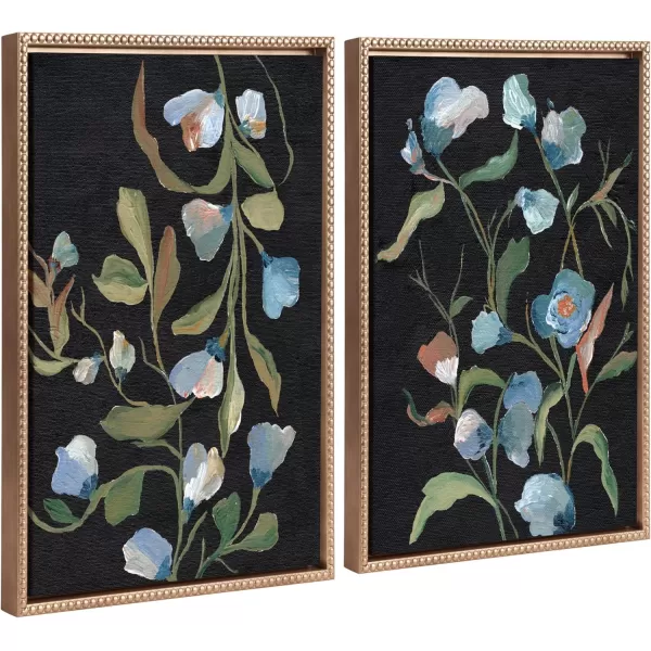 Kate and Laurel Sylvie Beaded Foliage I and Foliage III Vintage Framed Canvas Wall Art Set by Nikita Jariwala 2 Piece Set 28x38 Gold Blue Flowers Art for WallGold