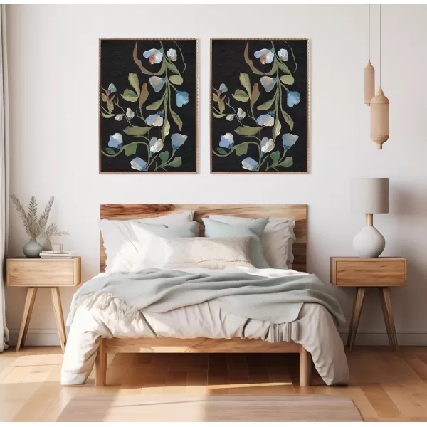 Kate and Laurel Sylvie Beaded Foliage I and Foliage III Vintage Framed Canvas Wall Art Set by Nikita Jariwala 2 Piece Set 28x38 Gold Blue Flowers Art for WallGold