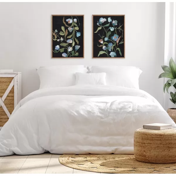 Kate and Laurel Sylvie Beaded Foliage I and Foliage III Vintage Framed Canvas Wall Art Set by Nikita Jariwala 2 Piece Set 28x38 Gold Blue Flowers Art for WallGold