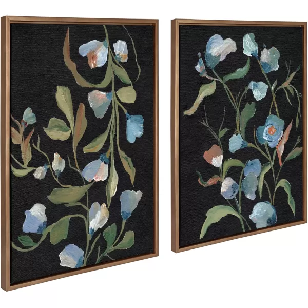 Kate and Laurel Sylvie Beaded Foliage I and Foliage III Vintage Framed Canvas Wall Art Set by Nikita Jariwala 2 Piece Set 28x38 Gold Blue Flowers Art for WallGold