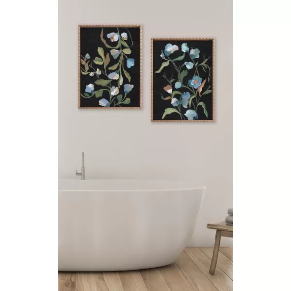 Kate and Laurel Sylvie Beaded Foliage I and Foliage III Vintage Framed Canvas Wall Art Set by Nikita Jariwala 2 Piece Set 28x38 Gold Blue Flowers Art for WallGold